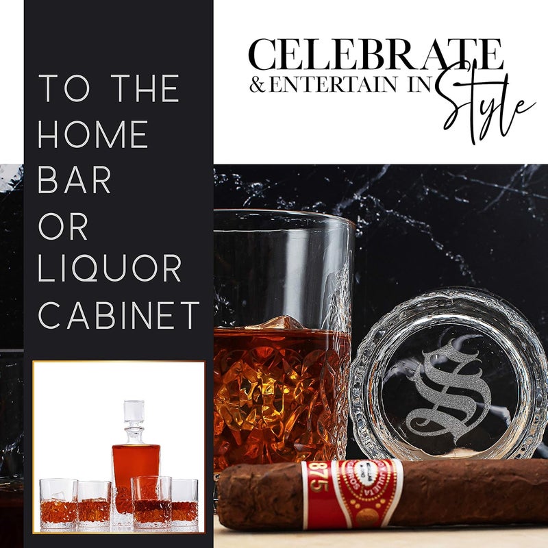 Amazing Items Personalized 5 pc Whiskey Decanter Set - 9 Design Options - Limited Edition, Custom Liquor Decanter | 27 oz, 800ml Decanter w/ 4pcs Whiskey Glass Set #2 Exquisite Rectangular - Image 5