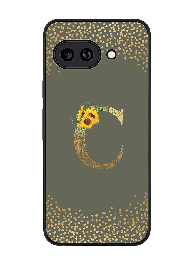 For Google Pixel 9a Case,Slim fit Camera Protection, Shockproof Thin Phone cover  - Custom Floral Monogram - C  (Olive Green )
