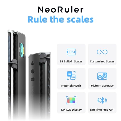 HOZO NeoRuler Digital Scale Ruler, 12 inch Smart Scale Ruler with Infinite Customized Scales and ±0.004 inch Accuracy, 93 Built-in US Imperial, Metric Scales, Architectural and Engineering - Image 3