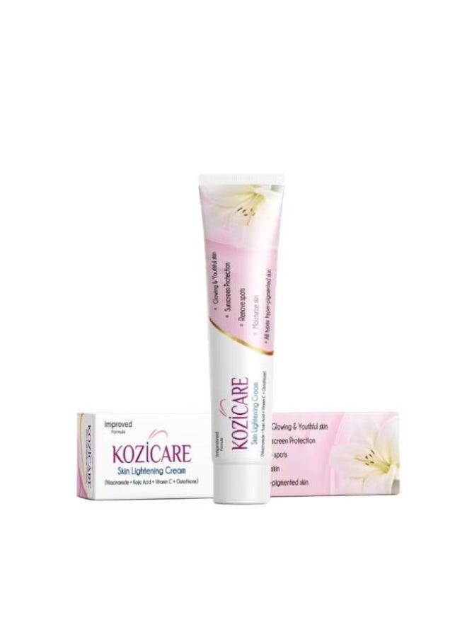 Kozicare Skin Lightening Non-Sticky Cream Lotion | Enriched with 3% Kojic Acid, 1% Alpha Arbutin, 1% Glutathione, 2% Niacinamide, 2% Vitamin C | Best for Melasma, Pigmentation, Dark/Age Spots, Uneven Skin Shade - 15gm (New Formula) - Image 1