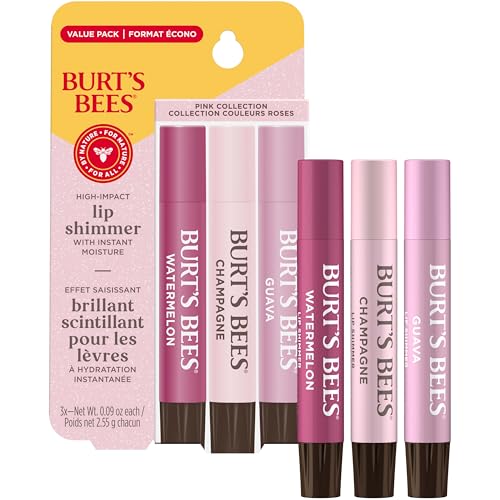Burt's Bees Christmas Gifts, Lip Shimmer Pink Collection, Tinted Lip Balm Stick, Moisturizing for Hydration with Natural Glowy Pigmented Finish & Buildable Color, Value Pack, 3 Tubes x 0.09 Oz - Image 2