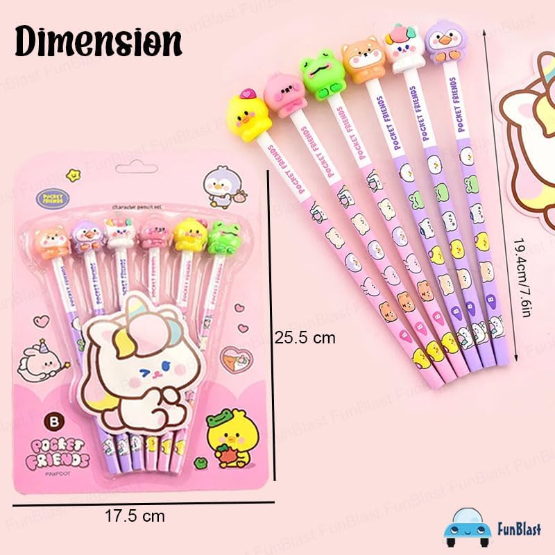 FunBlast Cartoon Pencil with 3D Animal Topper - Pack of 12, Fancy Pencils with Cute Animal Erasers, Kawaii Pencils for Kids, Birthday Return Gift for Kids (Multicolor) - Image 3