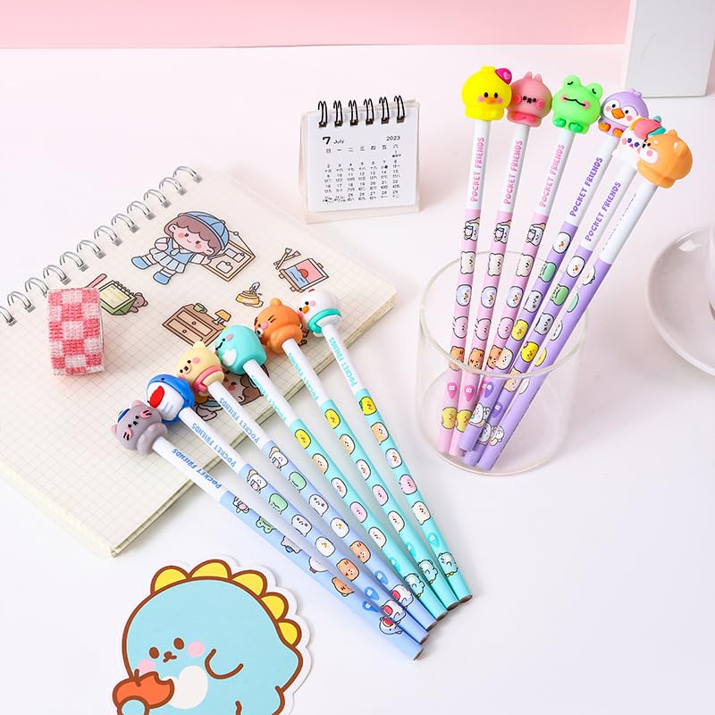 FunBlast Cartoon Pencil with 3D Animal Topper - Pack of 12, Fancy Pencils with Cute Animal Erasers, Kawaii Pencils for Kids, Birthday Return Gift for Kids (Multicolor) - Image 2