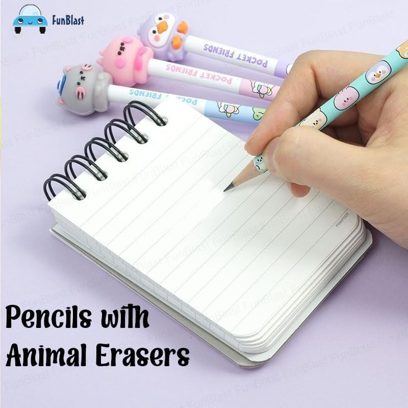 FunBlast Cartoon Pencil with 3D Animal Topper - Pack of 12, Fancy Pencils with Cute Animal Erasers, Kawaii Pencils for Kids, Birthday Return Gift for Kids (Multicolor) - Image 5