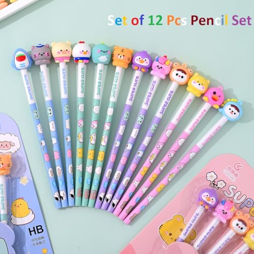 FunBlast Cartoon Pencil with 3D Animal Topper - Pack of 12, Fancy Pencils with Cute Animal Erasers, Kawaii Pencils for Kids, Birthday Return Gift for Kids (Multicolor) - Image 4