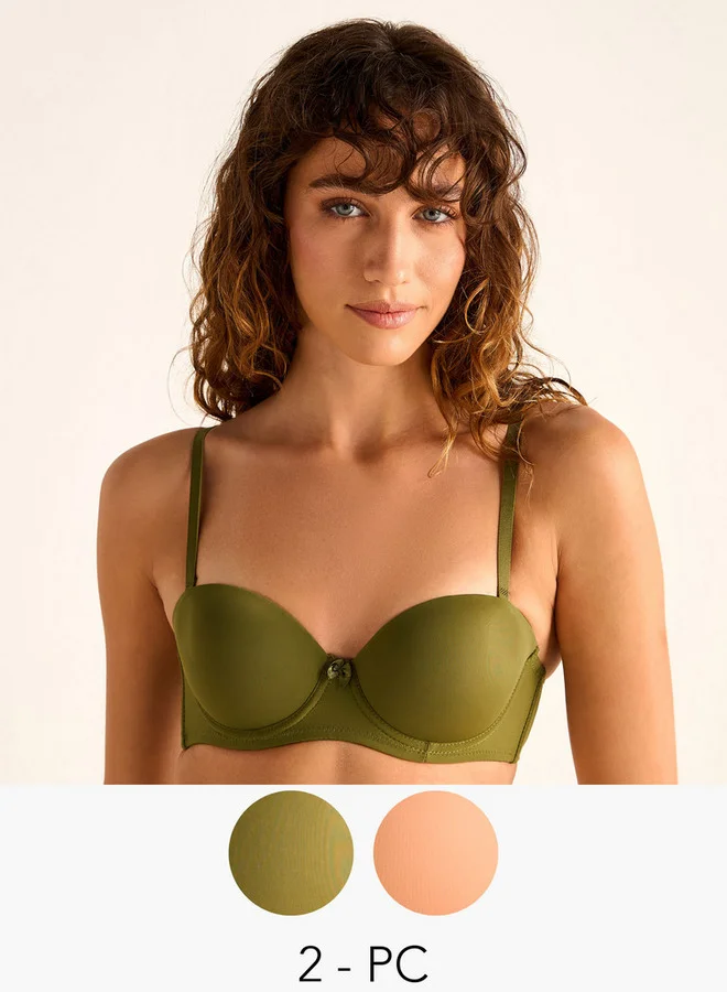 Splash FAV Set of 2 - Bow Detail Wired Balconette Bra with Hook and Eye Closure
