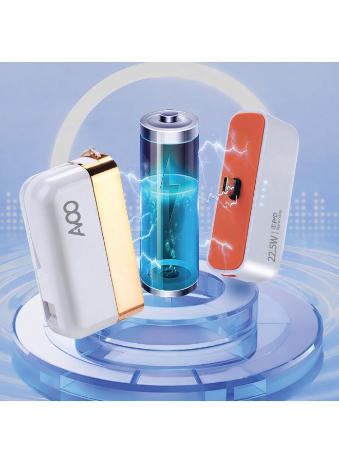 أفو باور بنك 2 في 1 شحن متنقل صغير وخفيف بسعة 10000mAh، شحن سريع 22.5W بتقنية PD، مع كيبل آيفون وتايب سي مدمجين – بطارية متنقلة متوافقة مع الآيفون وسامسونج وأجهزة أندرويد، بلون أبيض أنيق. - Image 3