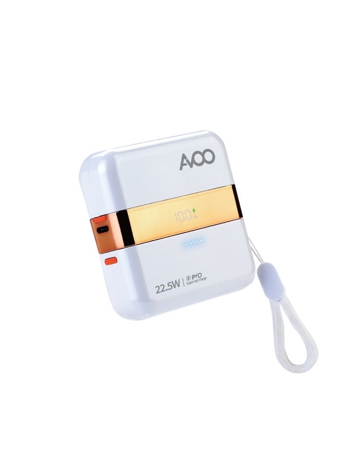 أفو باور بنك 2 في 1 شحن متنقل صغير وخفيف بسعة 10000mAh، شحن سريع 22.5W بتقنية PD، مع كيبل آيفون وتايب سي مدمجين – بطارية متنقلة متوافقة مع الآيفون وسامسونج وأجهزة أندرويد، بلون أبيض أنيق. - Image 2