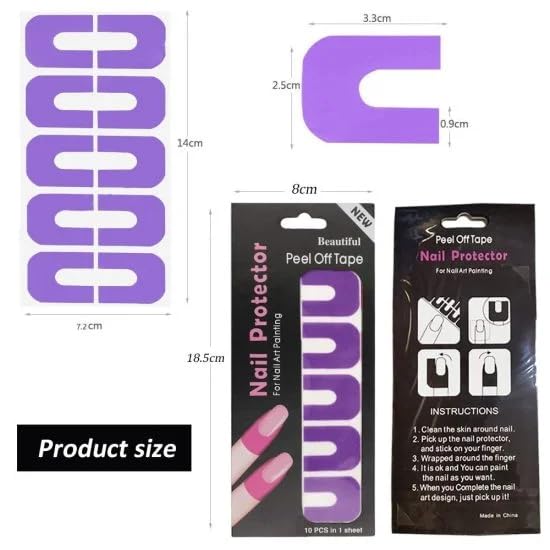 Generic Nail Polish Protector 1 Sheets 10 Piece Disposable Peel Off Sticker UShape Spill Proof Stickers Manicure Protector Tape for Nail Art Painting Strips Pack of 2 - Image 2