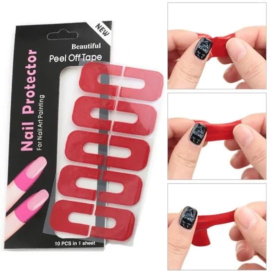 Generic Nail Polish Protector 1 Sheets 10 Piece Disposable Peel Off Sticker UShape Spill Proof Stickers Manicure Protector Tape for Nail Art Painting Strips Pack of 2 - Image 4