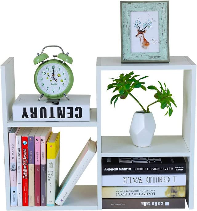 UniArt Small Desktop Bookshelf Organizers Storage Display Rack Office Home Dcor White 748 D x 1654 W x 2126 H