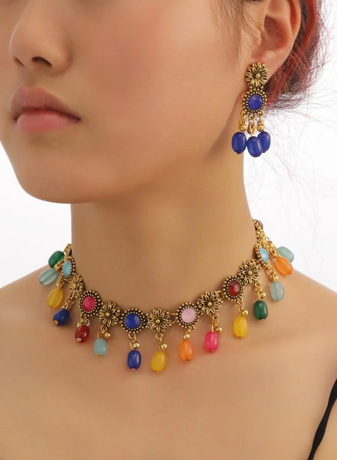 Take Two Take Two Multi Faux Crystal Beaded Necklace and Earrings Jewelry Set