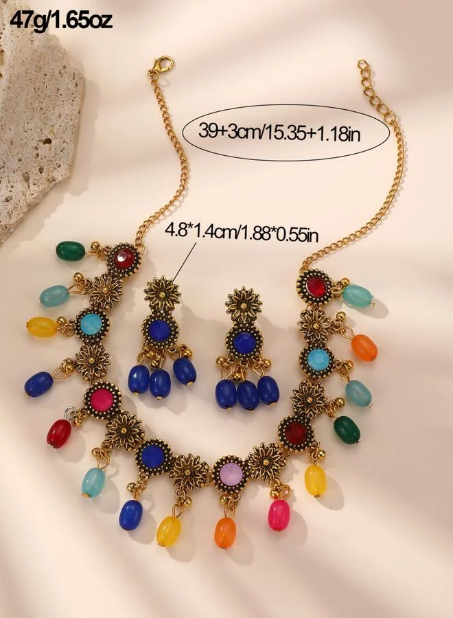 Take Two Take Two Multi Faux Crystal Beaded Necklace and Earrings Jewelry Set