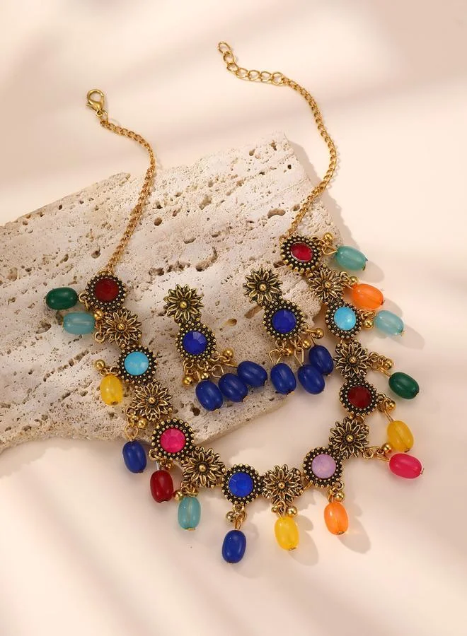 Take Two Take Two Multi Faux Crystal Beaded Necklace and Earrings Jewelry Set