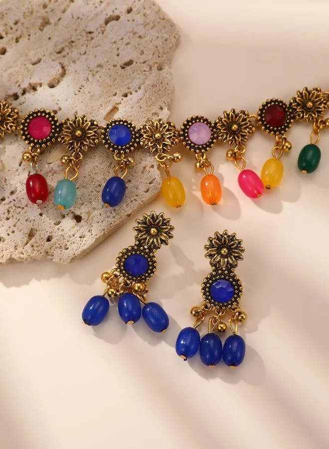 Take Two Take Two Multi Faux Crystal Beaded Necklace and Earrings Jewelry Set