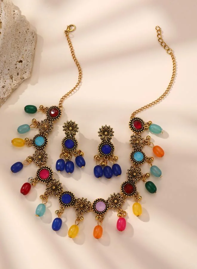 Take Two Take Two Multi Faux Crystal Beaded Necklace and Earrings Jewelry Set