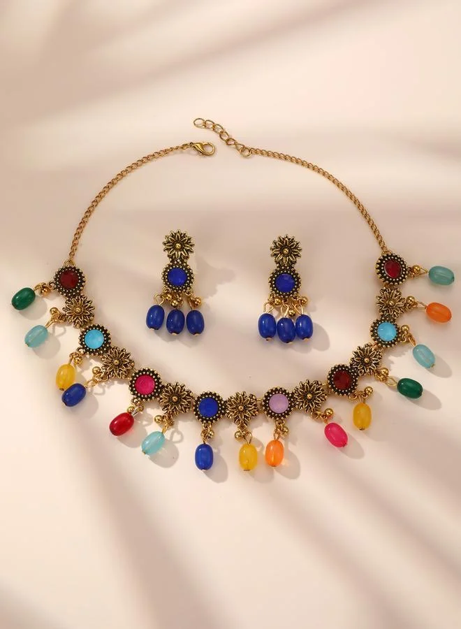 Take Two Take Two Multi Faux Crystal Beaded Necklace and Earrings Jewelry Set