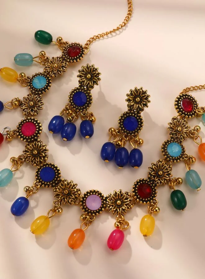 Take Two Take Two Multi Faux Crystal Beaded Necklace and Earrings Jewelry Set