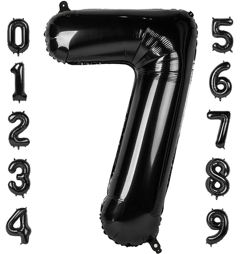 Mluchee 7 Balloon Number 40 Inch 67 Birthday Decorations, Black Seven Birthday Decor, 7 17 27 70 Year Old Balloon Number for Engagement, Wedding, Graduations - Image 1