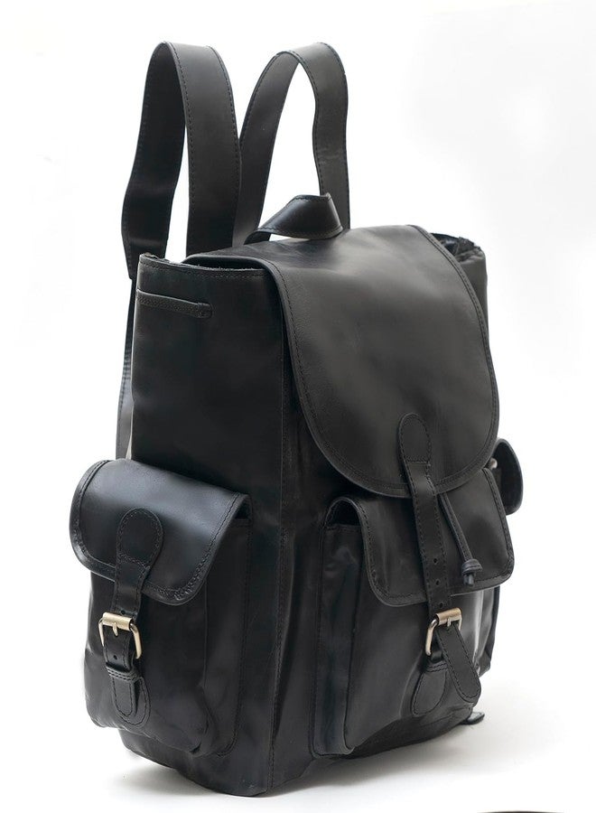 RSN Genuine Crush Leather Casual Backpack for Men & Women For College|Picnic (Color: Black, Size:15 Inches) - Image 5