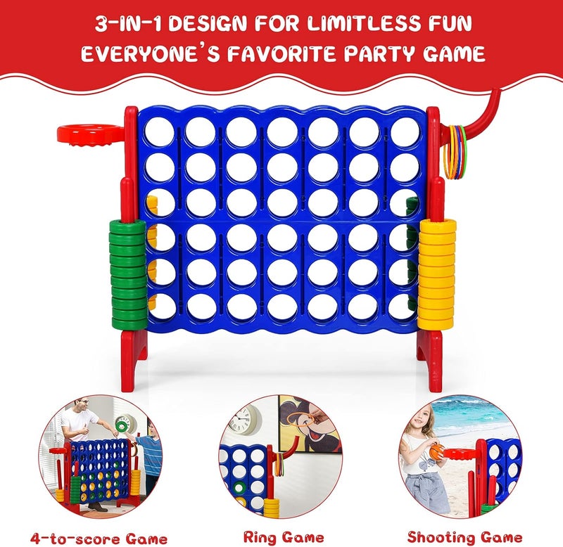 Costway Jumbo 4-to-Score Giant Game Set for Kids & Adults, 2.5Ft Indoor Outdoor Game with Basketball Hoop, Ring Game, 42 Jumbo Rings, Quick-Release Slider, Perfect for Birth & Holiday Party - Image 3
