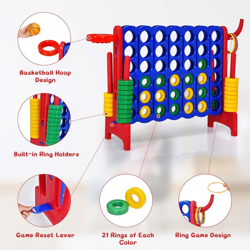 Costway Jumbo 4-to-Score Giant Game Set for Kids & Adults, 2.5Ft Indoor Outdoor Game with Basketball Hoop, Ring Game, 42 Jumbo Rings, Quick-Release Slider, Perfect for Birth & Holiday Party - Image 2