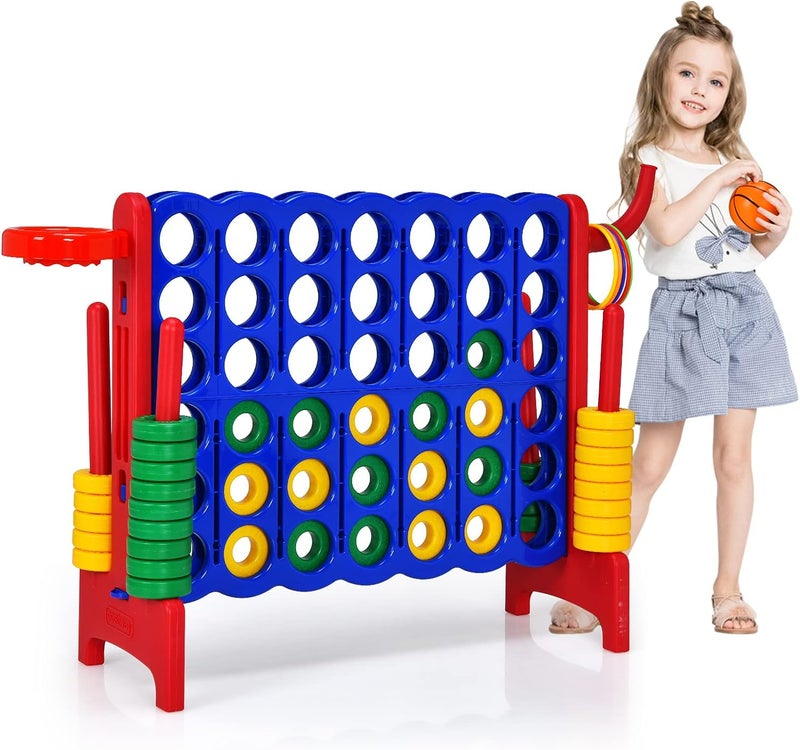 Costway Jumbo 4-to-Score Giant Game Set for Kids & Adults, 2.5Ft Indoor Outdoor Game with Basketball Hoop, Ring Game, 42 Jumbo Rings, Quick-Release Slider, Perfect for Birth & Holiday Party - Image 1