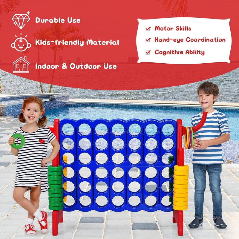 Costway Jumbo 4-to-Score Giant Game Set for Kids & Adults, 2.5Ft Indoor Outdoor Game with Basketball Hoop, Ring Game, 42 Jumbo Rings, Quick-Release Slider, Perfect for Birth & Holiday Party - Image 4