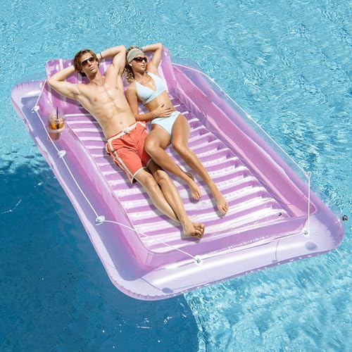 SLLAK Inflatable Pool Floats Lounger for Adults, Blow Up Tanning Pool Raft Sun Tan Tub with Inflatable Pillow for Family Outdoor, Garden, Backyard Summer Water Party (Pink) - Image 1