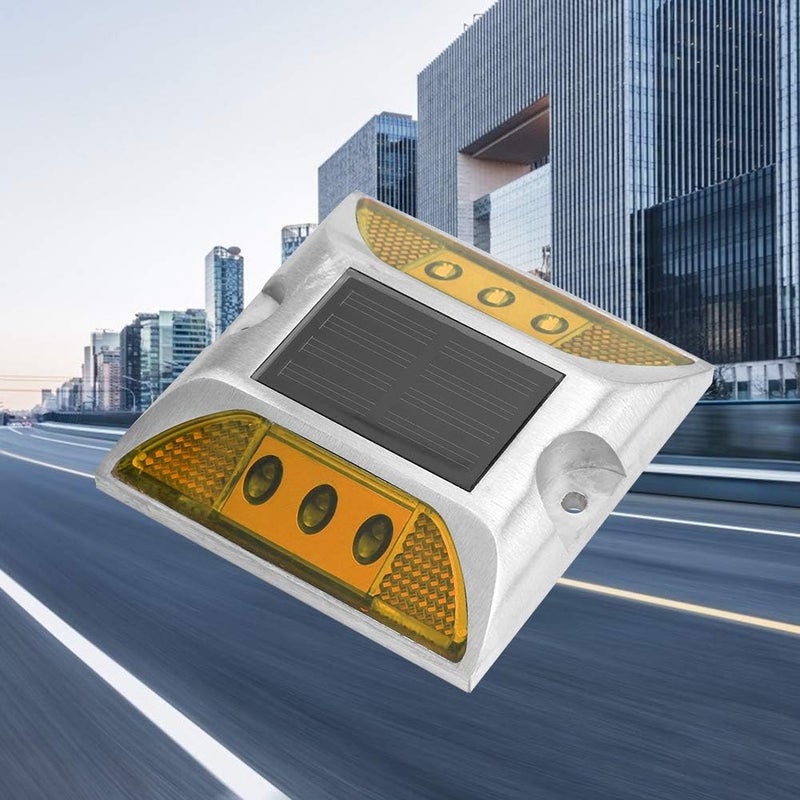 LED Road Reflector, 2-Sided Solar Power Ground Marker Lights Waterproof Road Ground Light Outdoor Driveway Road Highway Spike Lamp(Yellow)