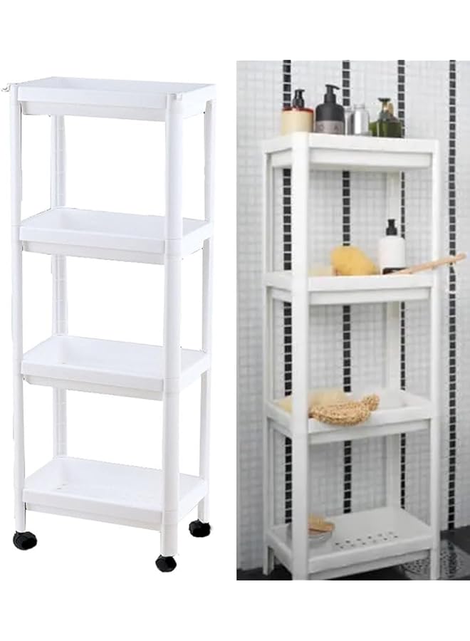 erorex 4-Layer Multifunctional Plastic Trolley Ultra-Thin Rolling Storage Rack Rolling Laundry Rack Bathroom Rack Storage Rack Suitable for Bathrooms Laundry Rooms Kitchens and Narrow Places (White) - Image 1