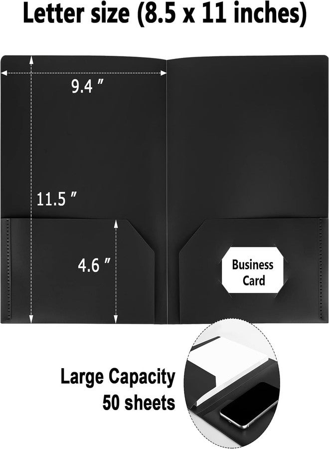 HABGP12 Pack Black File Folders with Pockets and Business Card Slot, Letter Size Plastic 2 Pocket Folders for Documents, Office Filing Cabinet Folders, School Supplies for College Students - Image 2