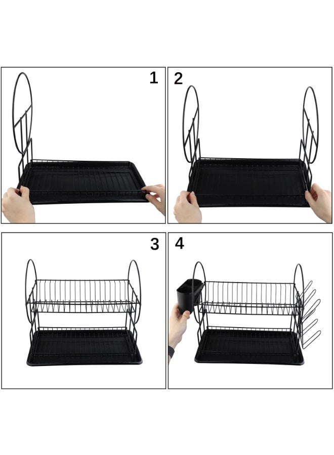 2-Tier Dish Rack with Tray - Matte Black | Drying Rack with Drainboard | Dish Holders for Cups, Wine Glasses & Plates | Utensils Cutlery Strainers | Storage Rack for Kitchen Counter Organization - Image 4