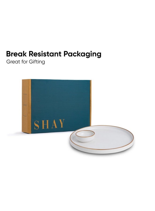 Shay طبق تقديم سيراميك دائري كبير شاي، أبيض - 1 طبق، 1 صوص سلسلة حديثة | مجموعة أطباق تقديم كبيرة | تشطيب غير لامع | مجموعة أطباق تقديم | طبق سيراميك (طبق دائري - أبيض) - Image 4