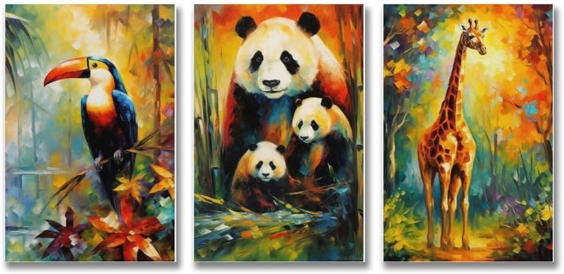 FireDeer Woodland Animal Wall Art Jungle Wild Bear Fox Panda Poster 3 Pieces Kid Canvas Print Picture for Nursery Decor Baby Boy Girl Room - Image 1
