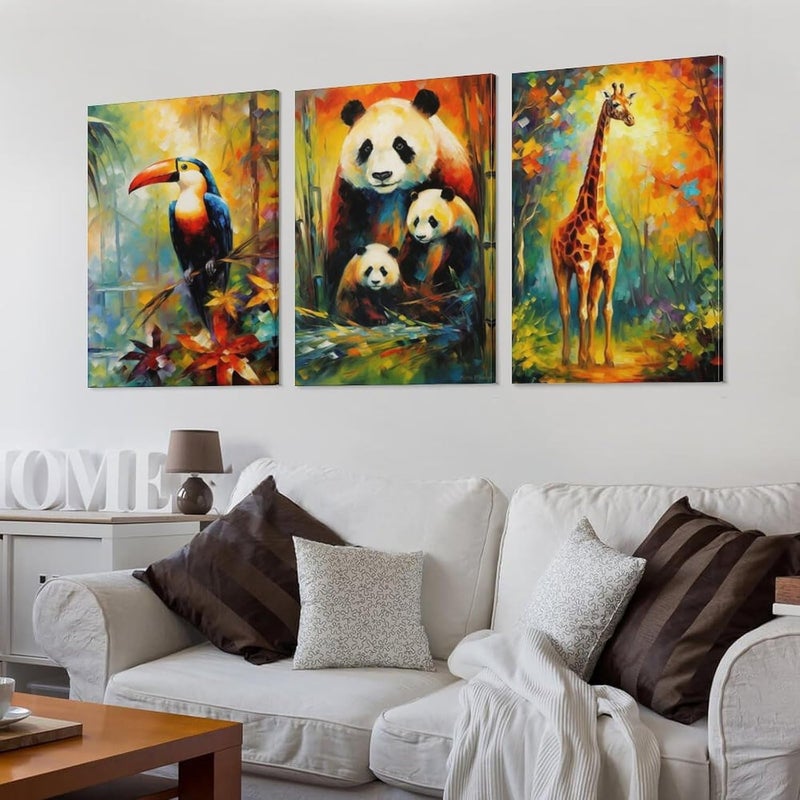 FireDeer Woodland Animal Wall Art Jungle Wild Bear Fox Panda Poster 3 Pieces Kid Canvas Print Picture for Nursery Decor Baby Boy Girl Room - Image 5