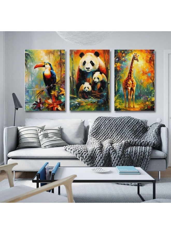 FireDeer Woodland Animal Wall Art Jungle Wild Bear Fox Panda Poster 3 Pieces Kid Canvas Print Picture for Nursery Decor Baby Boy Girl Room - Image 3