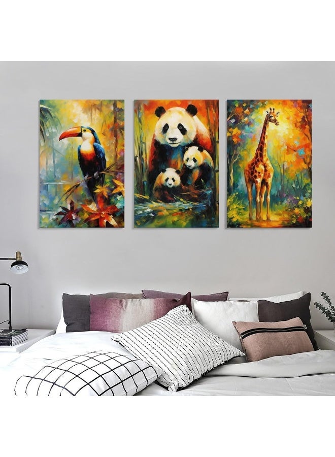 FireDeer Woodland Animal Wall Art Jungle Wild Bear Fox Panda Poster 3 Pieces Kid Canvas Print Picture for Nursery Decor Baby Boy Girl Room - Image 4