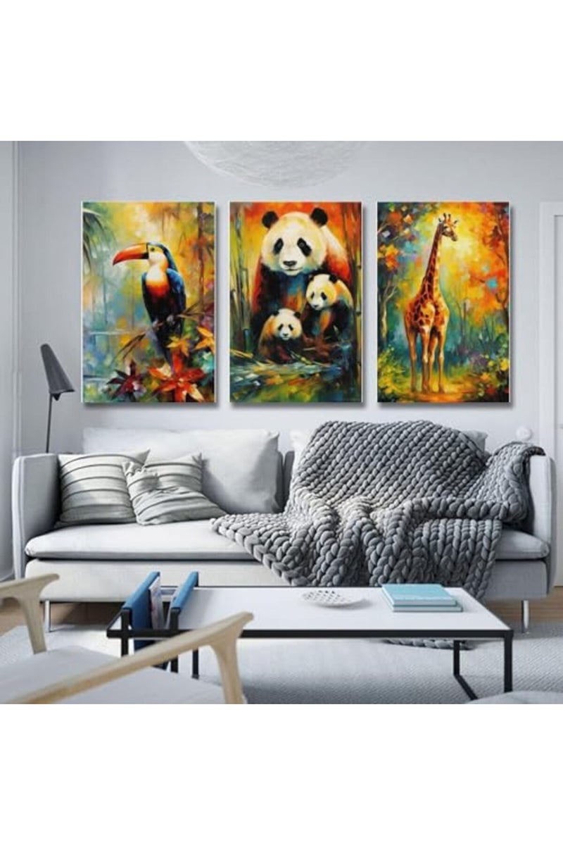 FireDeer فن جدار حيوانات الغابة من فاير دير - ملصق دب، ثعلب، باندا 3 قطع - طباعة قماش للأطفال لتزيين غرفة المهد للذكور والإناث - Image 4