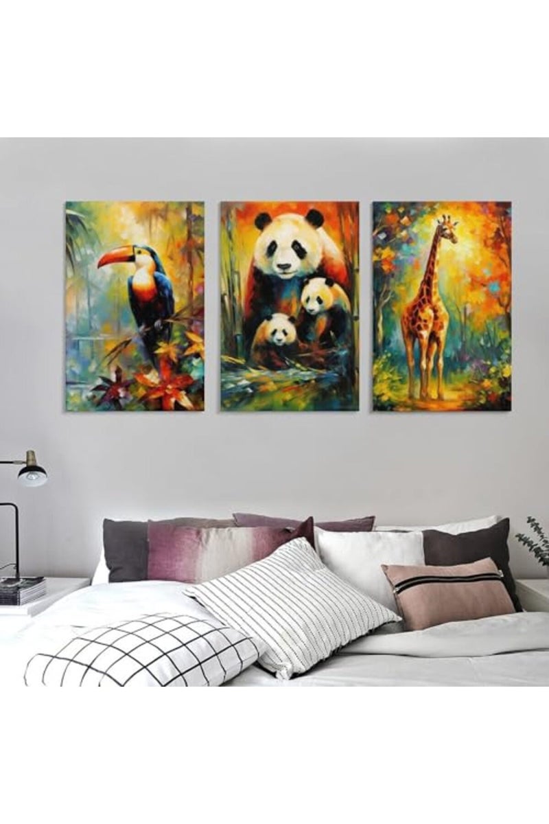 FireDeer فن جدار حيوانات الغابة من فاير دير - ملصق دب، ثعلب، باندا 3 قطع - طباعة قماش للأطفال لتزيين غرفة المهد للذكور والإناث - Image 5