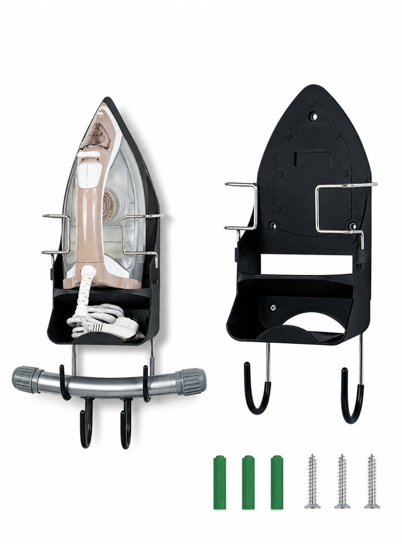 HAYALUX Iron Wall Mount Ironing Board Hanger, Iron Rack Wall Mounted Ironing Board Storage Organizer for Holding Iron and Ironing Board, Iron Wall Mount with Attached Ironing Board Hooks (Black) - Image 1