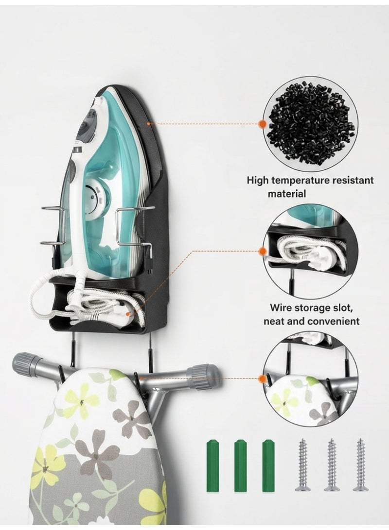 HAYALUX Iron Wall Mount Ironing Board Hanger, Iron Rack Wall Mounted Ironing Board Storage Organizer for Holding Iron and Ironing Board, Iron Wall Mount with Attached Ironing Board Hooks (Black) - Image 3