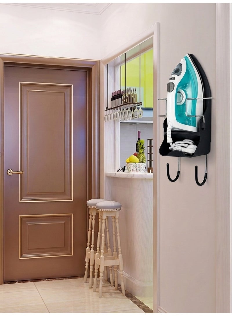HAYALUX Iron Wall Mount Ironing Board Hanger, Iron Rack Wall Mounted Ironing Board Storage Organizer for Holding Iron and Ironing Board, Iron Wall Mount with Attached Ironing Board Hooks (Black) - Image 2