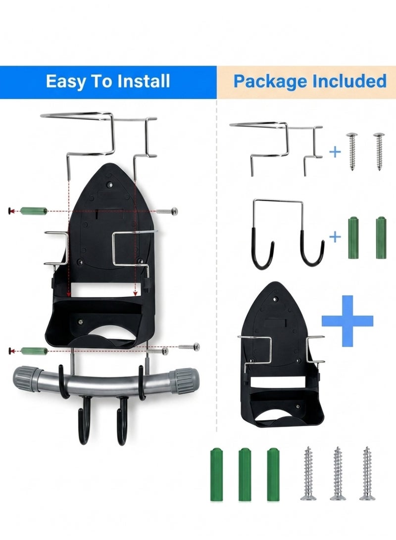 HAYALUX Iron Wall Mount Ironing Board Hanger, Iron Rack Wall Mounted Ironing Board Storage Organizer for Holding Iron and Ironing Board, Iron Wall Mount with Attached Ironing Board Hooks (Black) - Image 4