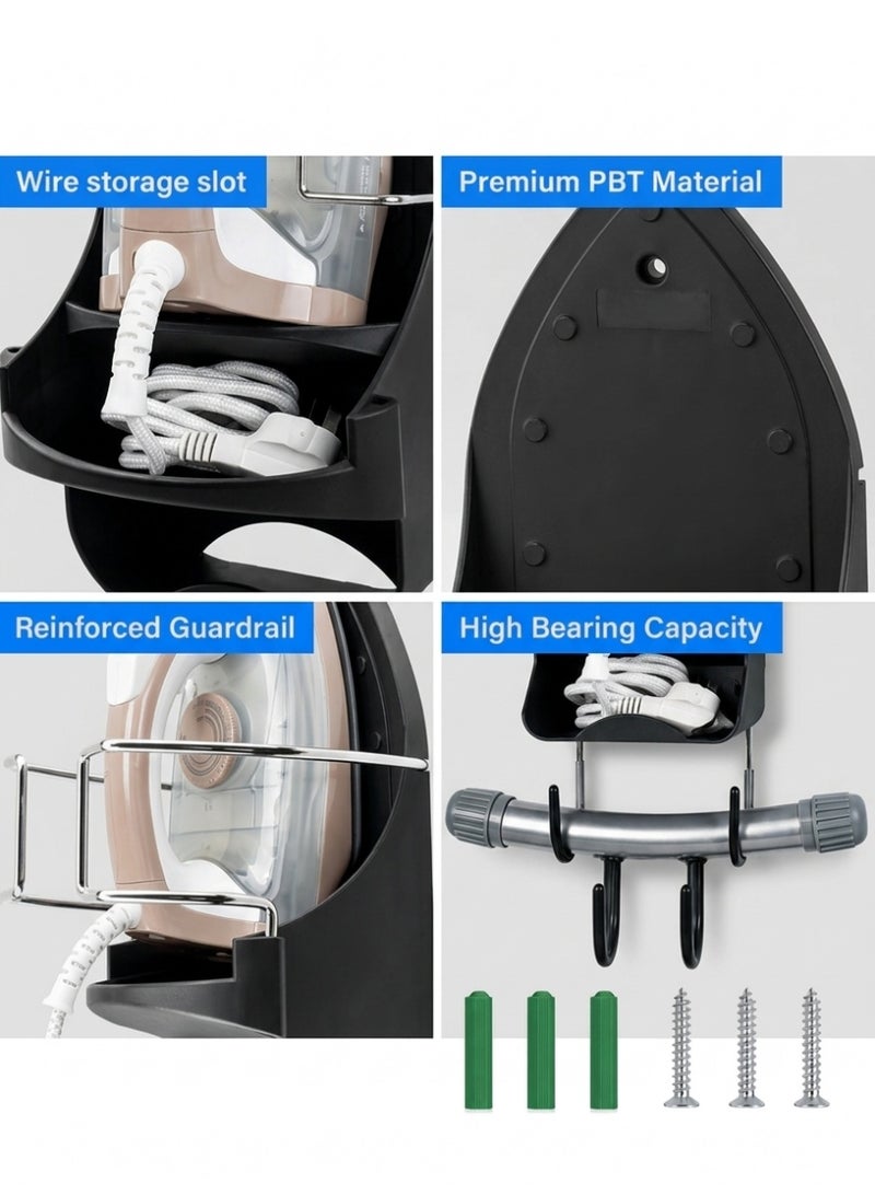 HAYALUX Iron Wall Mount Ironing Board Hanger, Iron Rack Wall Mounted Ironing Board Storage Organizer for Holding Iron and Ironing Board, Iron Wall Mount with Attached Ironing Board Hooks (Black) - Image 5