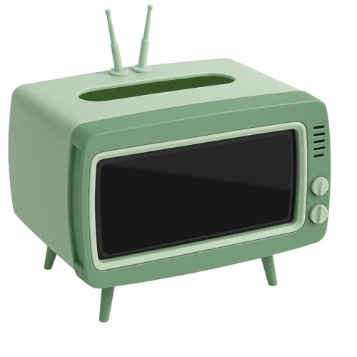Coslifestore Retro TV Style Tissue Box with Antenna, Holder with Mobile Stand for Home,Office,Kids Room, Kitchen, Living Room, Study Table, Desktop Organizer for Tissues, Tampon (Blue and Yellow) - Image 1