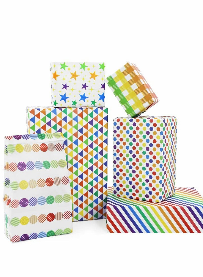 Versatile Gift Wrapping Paper Set with 6 Sheets of Dot Stripe Star Grid Design for Birthdays, Weddings, Baby Showers, Graduations, and All Occasions - Image 2