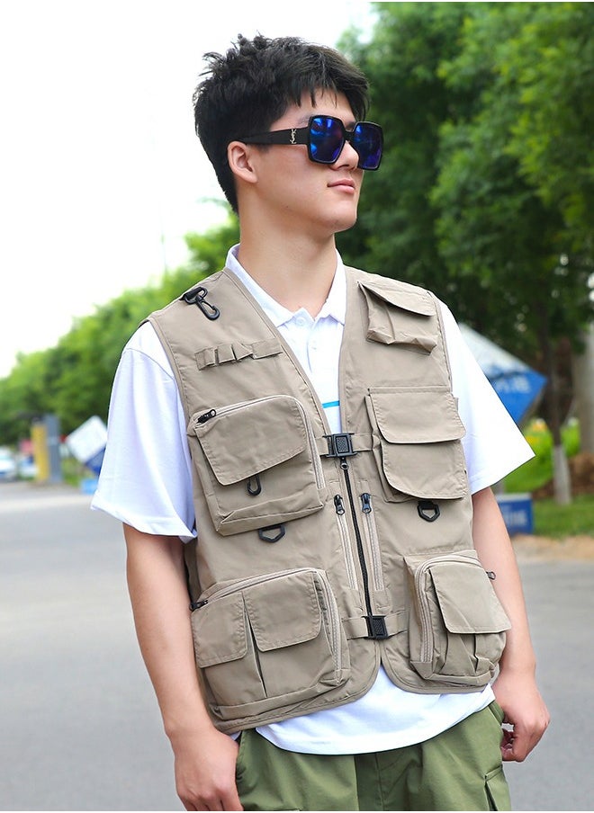 NIBEMINENT Outdoor Multi Pockets Fishing Photography Vest Summer Mesh Jackets Quick Dry Waistcoat Khaki  - Image 2