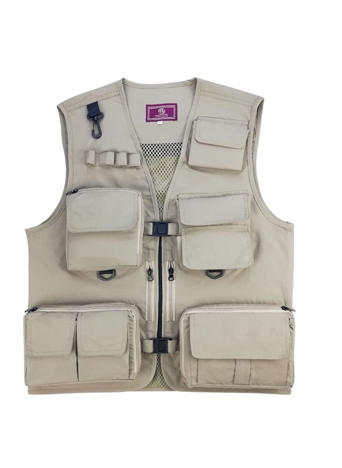 NIBEMINENT Outdoor Multi Pockets Fishing Photography Vest Summer Mesh Jackets Quick Dry Waistcoat Khaki  - Image 1