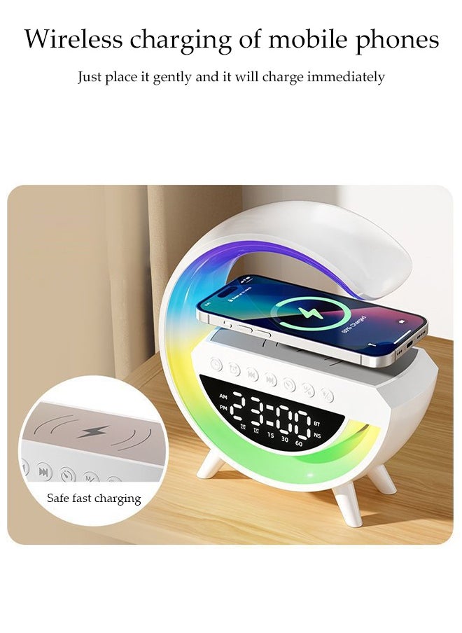 DUNISO Multi Functional Bluetooth Speaker，Wireless Smart Bluetooth Speaker with LED Adjustable Ambience Light，4-in-1 Wireless Fast Charger, Bluetooth Speaker, Electronic Alarm Clock, and Multi-color Night Light  - Image 4